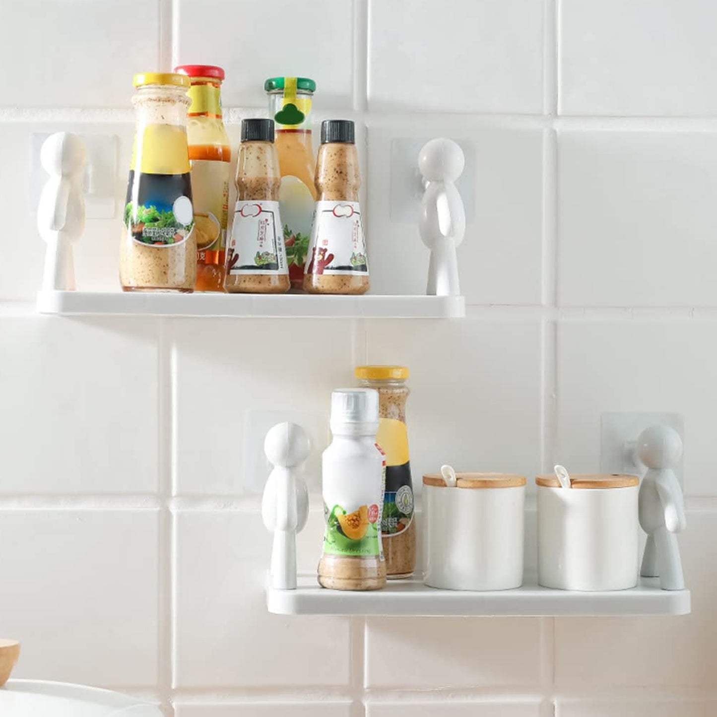 Self Adhesive Cute Floating Shelves Wall Shelf  Wall Mounted Organizer - Human Figurine  Brown Box